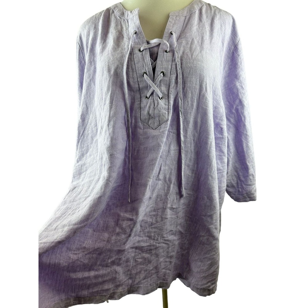 NWT Catherines Linen Blend Tunic Top Lagonlook Light Purple Womens Plus Size 4X - Picture 4 of 8